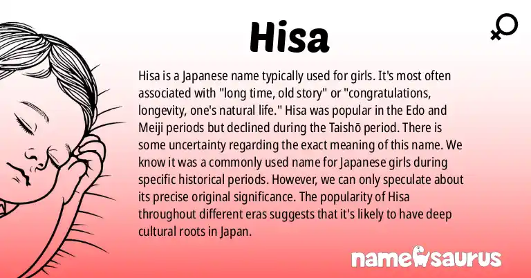 Infographic about Hisa name meaning, Hisa is a name from Japanese origin(s).