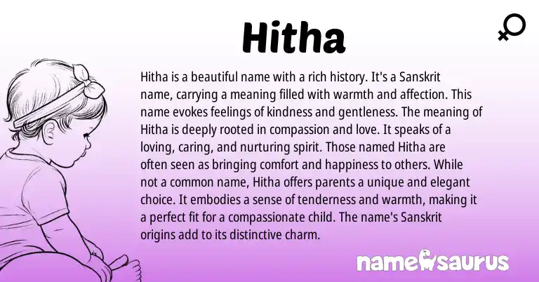 Infographic about Hitha name meaning, Hitha is a name from Indian, Sanskrit origin(s).