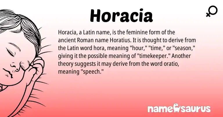 Infographic about Horacia name meaning, Horacia is a name from Roman, Latin origin(s).