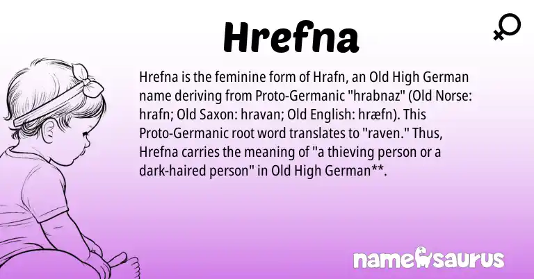Infographic about Hrefna name meaning, Hrefna is a name from Old Norse, Old High German, Old Saxon, Germanic, Old English origin(s).