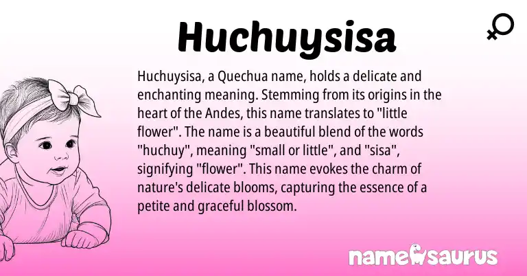 Infographic about Huchuysisa name meaning, Huchuysisa is a name from Quechua origin(s).