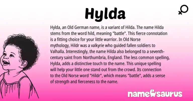 Infographic about Hylda name meaning, Hylda is a name from Old German, Old Norse, England origin(s).