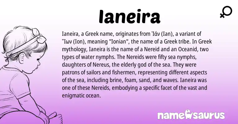 Infographic about Ianeira name meaning, Ianeira is a name from Greek origin(s).