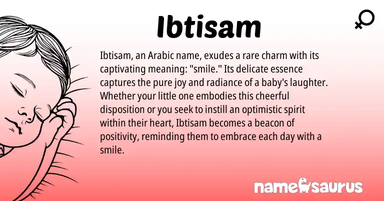 Infographic about Ibtisam name meaning, Ibtisam is a name from Arabic origin(s).