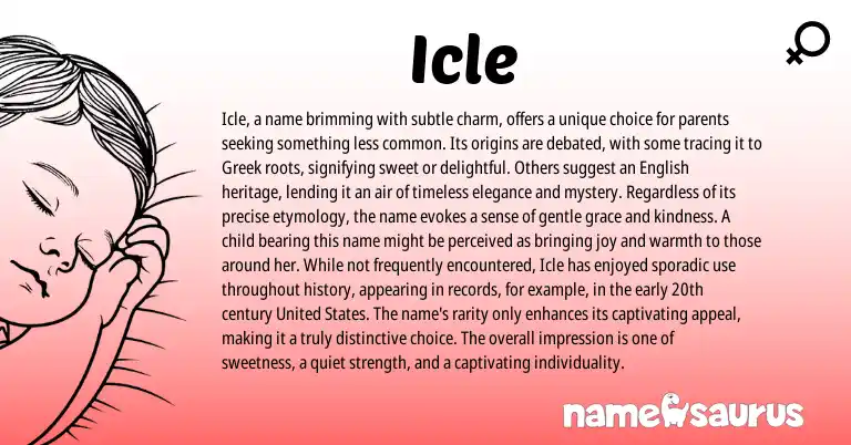 Infographic about Icle name meaning, Icle is a name from Greek origin(s).