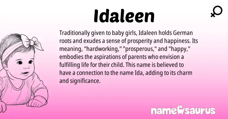 Infographic about Idaleen name meaning, Idaleen is a name from German origin(s).