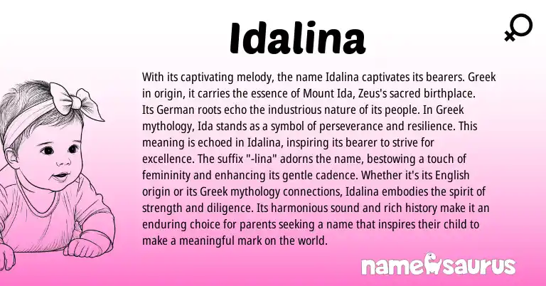 Infographic about Idalina name meaning, Idalina is a name from German, English, Greek origin(s).