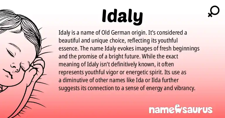 Infographic about Idaly name meaning, Idaly is a name from Old German origin(s).
