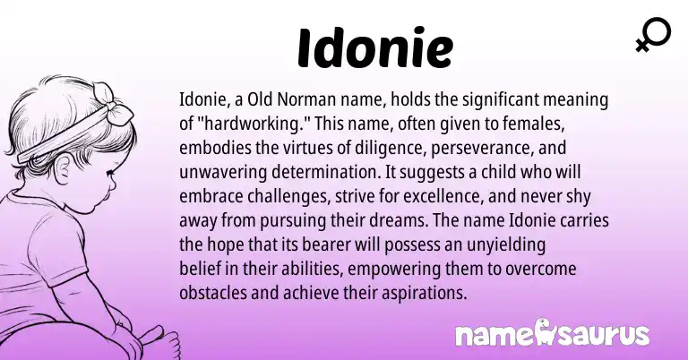 Infographic about Idonie name meaning, Idonie is a name from Old Norman origin(s).