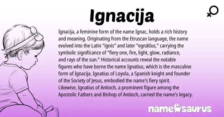 Infographic about Ignacija name meaning, Ignacija is a name from Etruscan, Spanish, Latin origin(s).