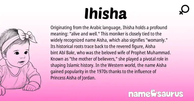 Infographic about Ihisha name meaning, Ihisha is a name from Arabic origin(s).