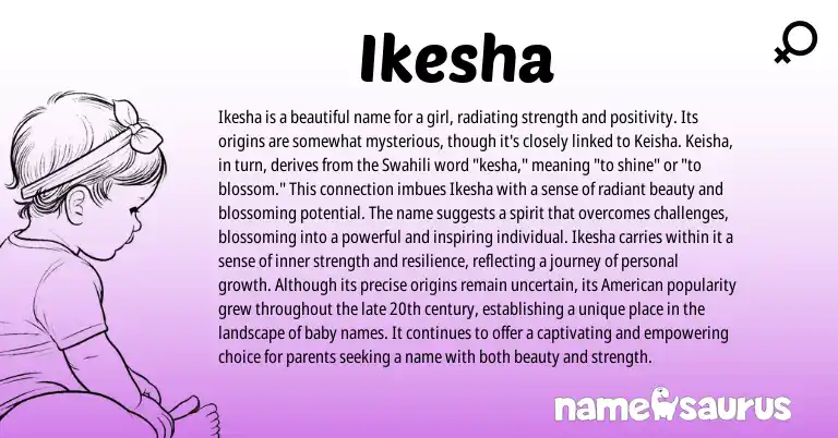 Infographic about Ikesha name meaning, Ikesha is a name from Swahili origin(s).