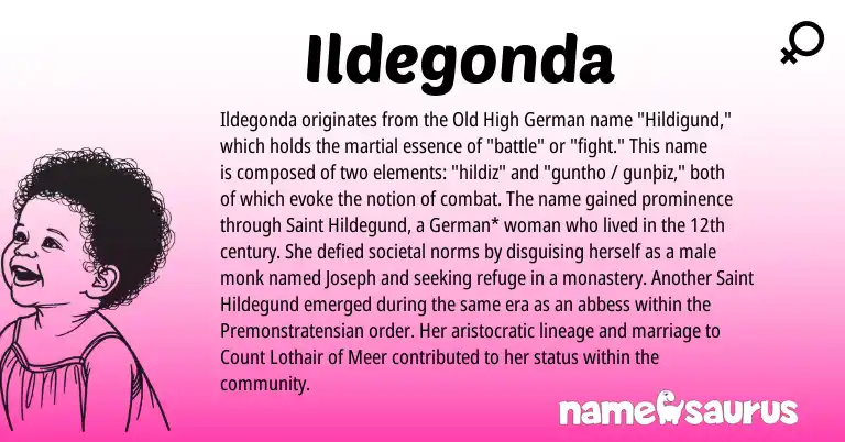 Infographic about Ildegonda name meaning, Ildegonda is a name from Old High German, German origin(s).