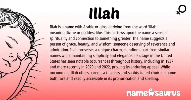 Infographic about Illah name meaning, Illah is a name from Arabic origin(s).