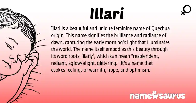 Infographic about Illari name meaning, Illari is a name from Quechua origin(s).