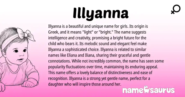 Infographic about Illyanna name meaning, Illyanna is a name from Greek origin(s).