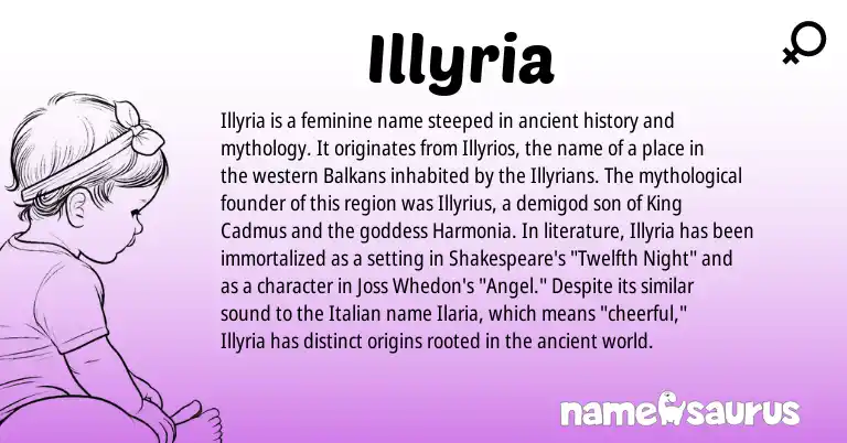 Infographic about Illyria name meaning, Illyria is a name from Italian origin(s).