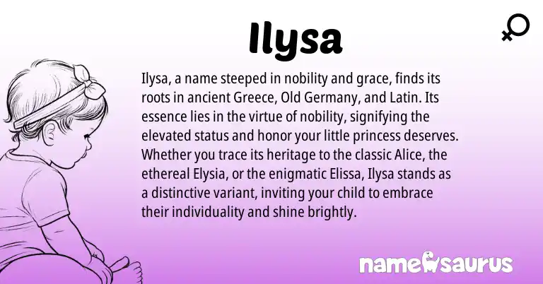 Infographic about Ilysa name meaning, Ilysa is a name from Greece, Latin origin(s).