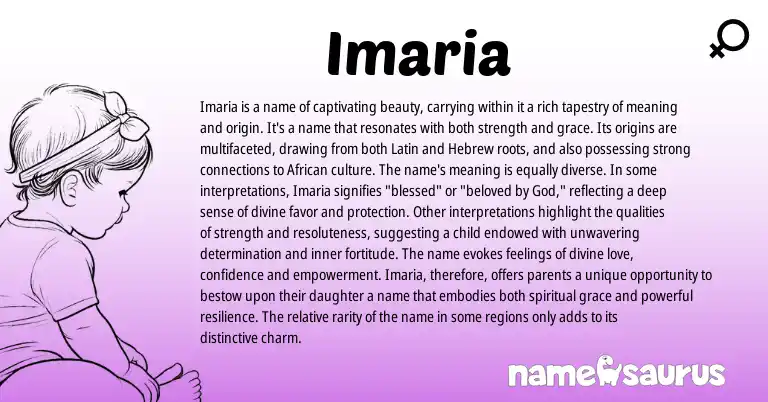 Infographic about Imaria name meaning, Imaria is a name from Latin, Hebrew origin(s).