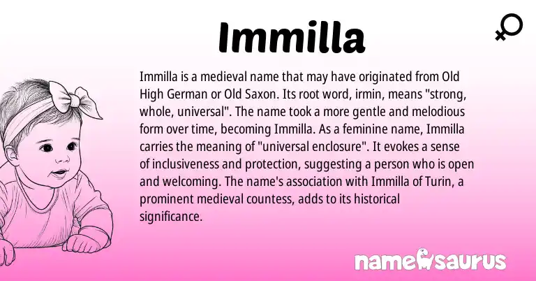 Infographic about Immilla name meaning, Immilla is a name from Old High German, Old Saxon origin(s).
