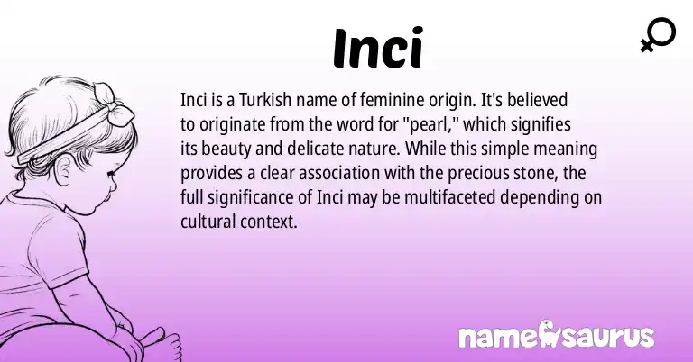 Infographic about Inci name meaning, Inci is a name from Turkish origin(s).