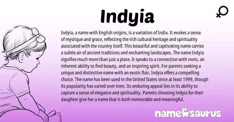 Infographic about Indyia name meaning, Indyia is a name from American origin(s).