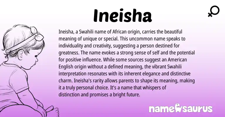 Infographic about Ineisha name meaning, Ineisha is a name from African, Swahili, American origin(s).