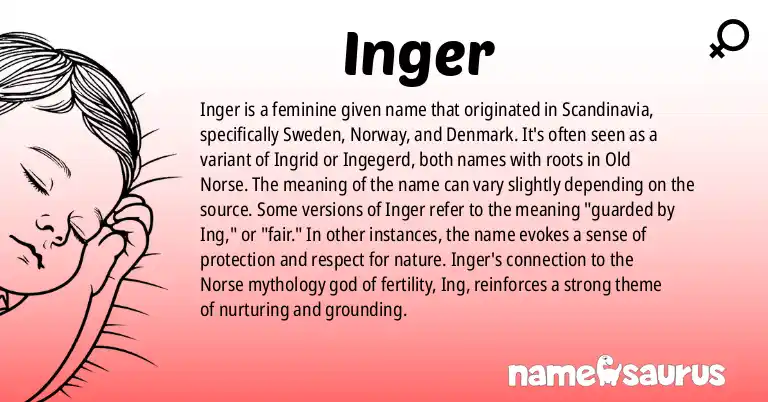 Infographic about Inger name meaning, Inger is a name from Swedish, Norwegian, Danish, Norse origin(s).