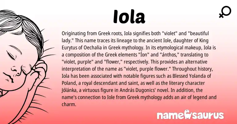 Infographic about Iola name meaning, Iola is a name from Greek origin(s).