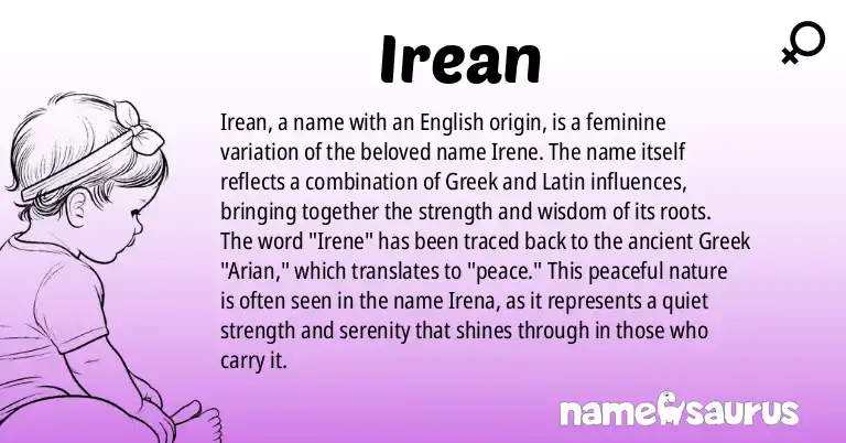 Infographic about Irean name meaning, Irean is a name from English origin(s).