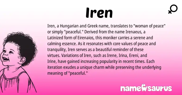 Infographic about Iren name meaning, Iren is a name from Hungarian, Greek origin(s).
