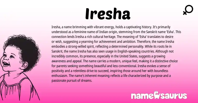 Infographic about Iresha name meaning, Iresha is a name from Indian, Sanskrit origin(s).