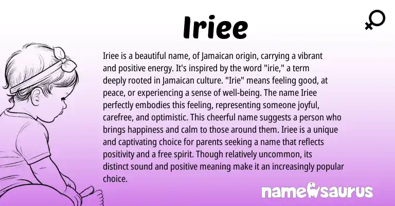 Infographic about Iriee name meaning, Iriee is a name from Jamaican origin(s).