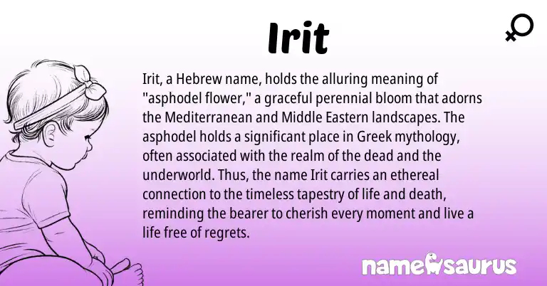 Infographic about Irit name meaning, Irit is a name from Hebrew, Greek origin(s).