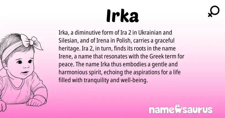Infographic about Irka name meaning, Irka is a name from Ukrainian, Polish, Silesian, Greek origin(s).