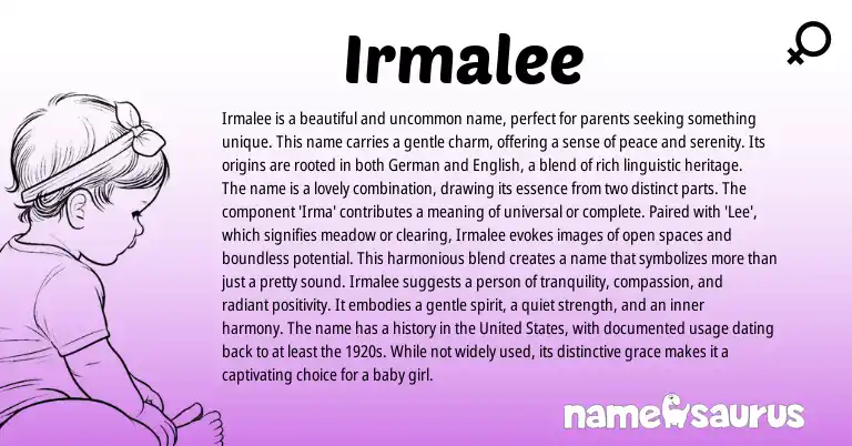 Infographic about Irmalee name meaning, Irmalee is a name from Germanic, English origin(s).