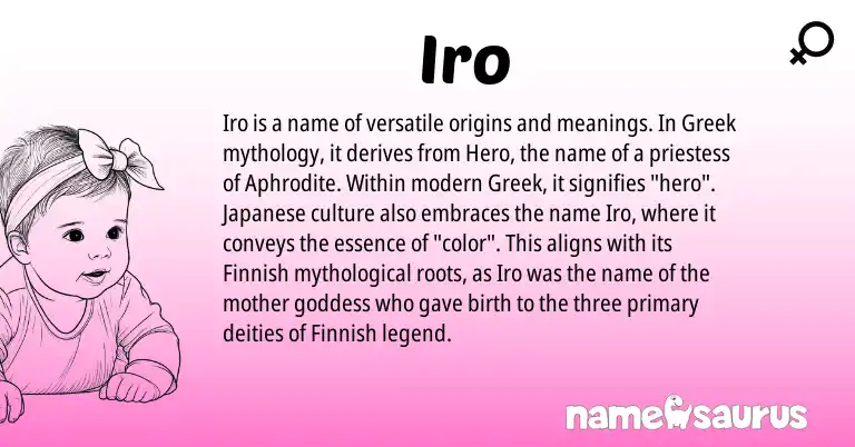 Infographic about Iro name meaning, Iro is a name from Finnish, Japanese, Greek origin(s).