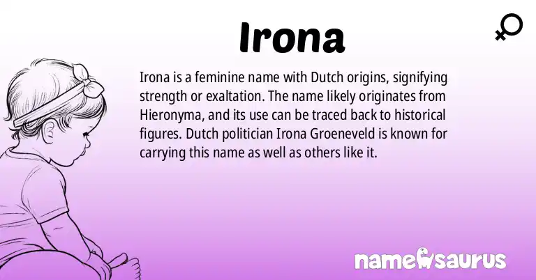 Infographic about Irona name meaning, Irona is a name from Dutch origin(s).