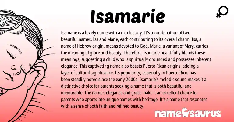 Infographic about Isamarie name meaning, Isamarie is a name from Hebrew origin(s).