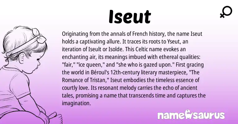 Infographic about Iseut name meaning, Iseut is a name from French, Celtic origin(s).