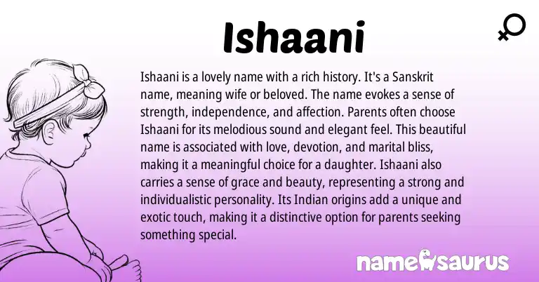 Infographic about Ishaani name meaning, Ishaani is a name from Sanskrit origin(s).