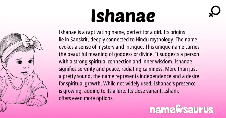 Infographic about Ishanae name meaning, Ishanae is a name from Sanskrit origin(s).