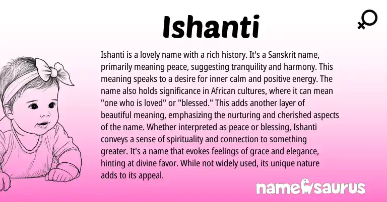 Infographic about Ishanti name meaning, Ishanti is a name from African, Indian, Sanskrit origin(s).