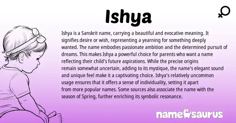 Infographic about Ishya name meaning, Ishya is a name from Nepali, Sanskrit origin(s).