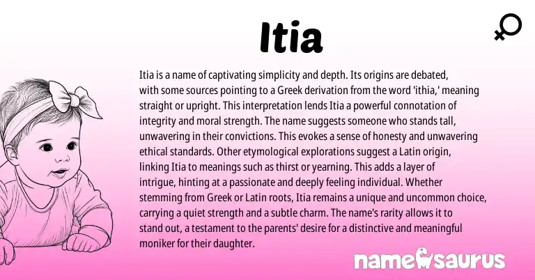 Infographic about Itia name meaning, Itia is a name from Greek origin(s).