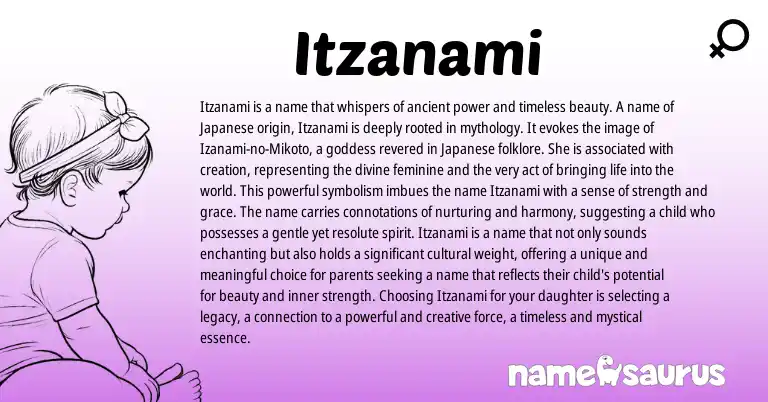 Infographic about Itzanami name meaning, Itzanami is a name from Japanese origin(s).