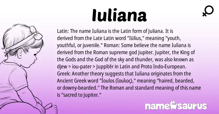 Infographic about Iuliana name meaning, Iuliana is a name from Ancient Greek, Late Latin, European, Roman, Latin, Greek origin(s).