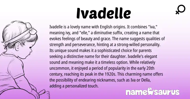 Infographic about Ivadelle name meaning, Ivadelle is a name from English origin(s).