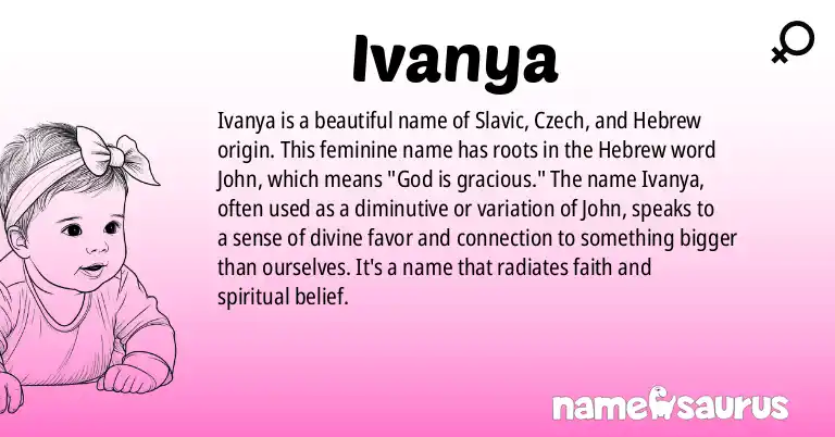 Infographic about Ivanya name meaning, Ivanya is a name from Slavic, Czech, Hebrew origin(s).