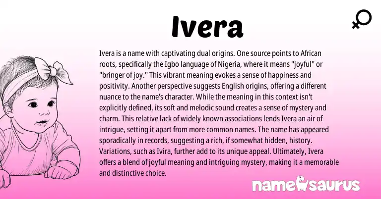Infographic about Ivera name meaning, Ivera is a name from Igbo, African, American origin(s).